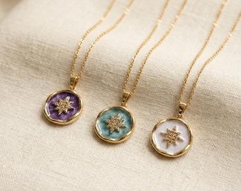 Collier étoile du Nord en émail, pendentif céleste en acier inoxydable doré, breloque bohème