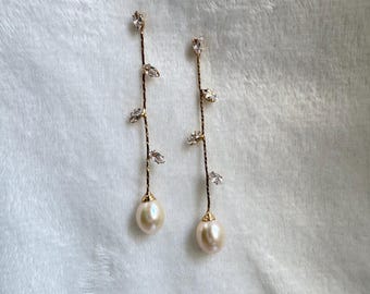 Boucles d'oreilles pendantes vigne dorées, breloque feuille de marquise en argent sterling