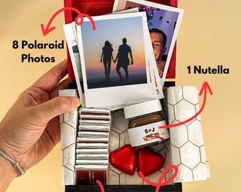 Chocolate Nutella personalizado con mensajes, Foto Polaroid, Etiquetas personalizadas, Caja de San Valentín, Caja de recuerdos de madera, Dulce regalo