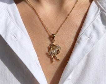 Collier ballerine en acier inoxydable, pendentif danseuse doré, breloque pierre CZ