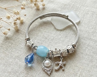 Bransoletka z zawieszką oceaniczną | Stal nierdzewna, rozgwiazda, szkło morskie