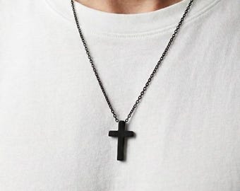 Collier croix en acier inoxydable noir | Pendentif minimaliste, bijoux unisexes de tous les jours