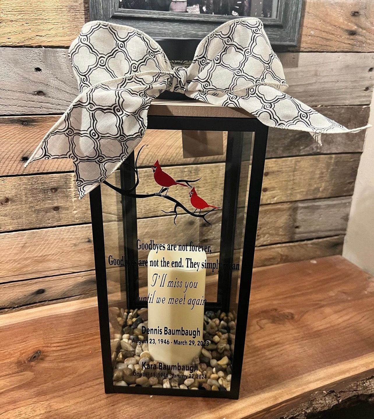 Custom Memorial Lantern with Glowing Candle