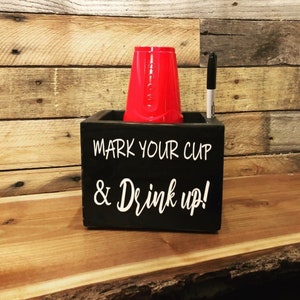 Real Wood Solo Cup Holder with Marker Insert - Mark Your Cup and Drink Up