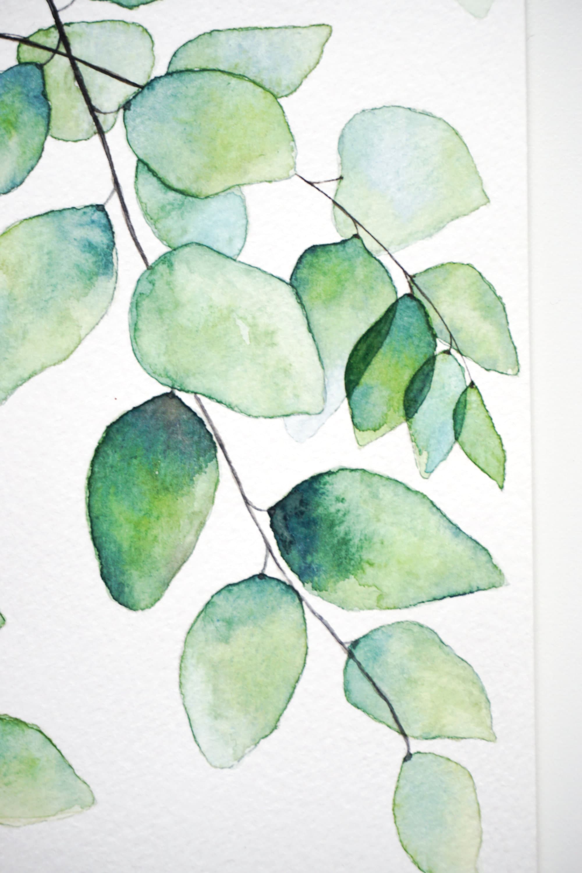 Original green leaves watercolor painting Botanical leaf art Etsy