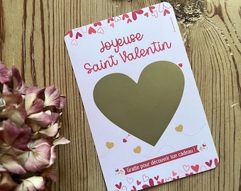Carte cadeau à gratter personnalisée - joyeuse saint valentin, je t’aime, bon cadeau à offrir coeur surprise amour