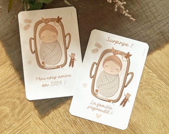 Carte annonce grossesse bébé mini nous arrive - la famille s’agrandit, idée annonce grossesse parents famille amis avec date personnalisée
