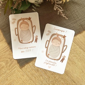 Carte annonce grossesse bébé mini nous arrive - la famille s’agrandit, idée annonce grossesse parents famille amis avec date personnalisée