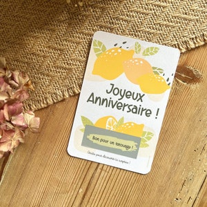 Carte cadeau à gratter personnalisée - joyeux anniversaire, bon cadeau à offrir citron