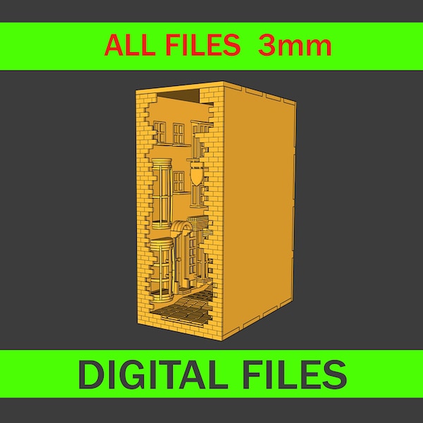 Book Nook SVG Diagon Alley All files 3mm file for laser cut shelf insert alley laser file book nook laser SVG pattern digital file