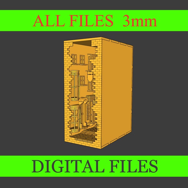 Book Nook SVG Diagon Alley All files 3mm file for laser cut shelf insert alley laser file book nook laser SVG pattern digital file