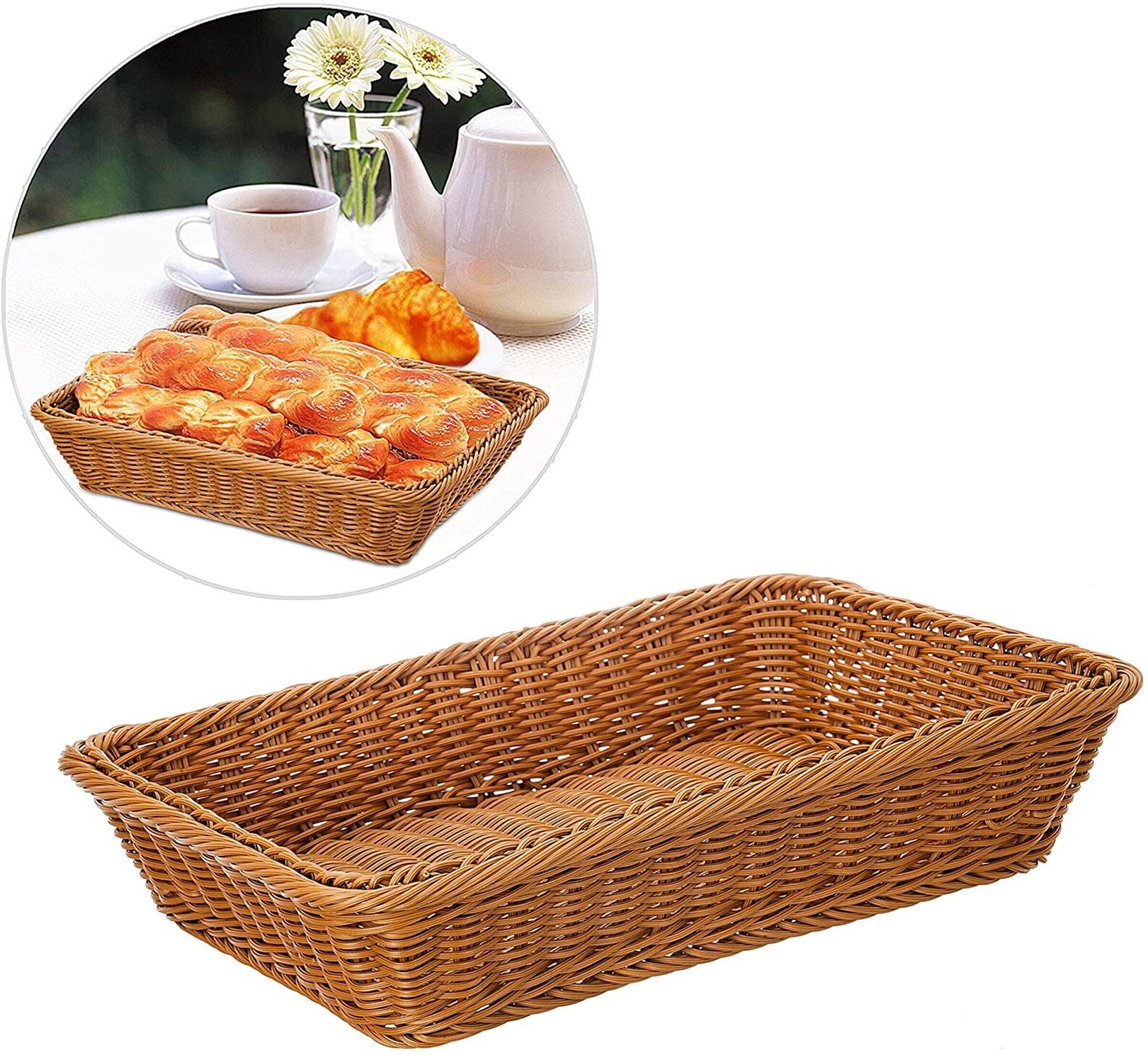 16 PolyWicker Bread Basket Long Woven Tabletop Food Etsy