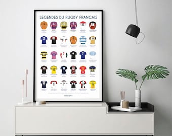 Affiche rugby légendes du rugby français - maillots rugby - meilleurs joueurs rugby