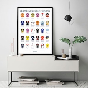 Affiche rugby légendes du rugby français - Maillots rugby - Meilleurs joueurs rugby