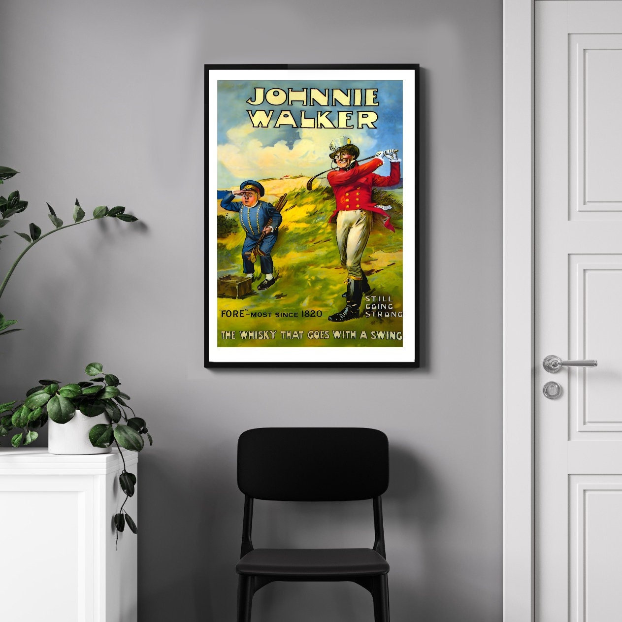 ジョニーウォーカー　ゴルフポスター Vintage Johnnie Walker Golf Poster, Blue Office Unique