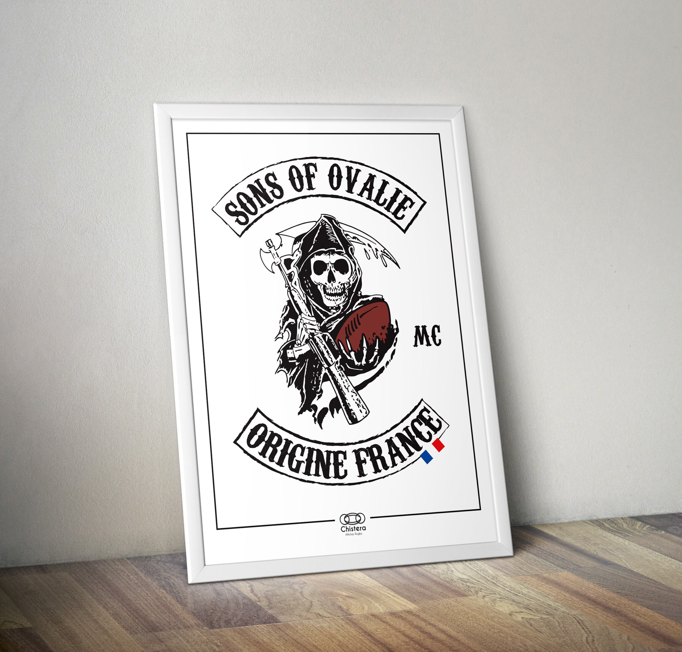 SONS of OVALIE white poster I Sons of Anarchy I Rugby advertising I Oval  ball, image size:2300x2200