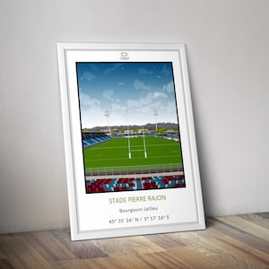 Poster of the Bourgouin Jallieu rugby stadium and the Pierre Rajon stadium
