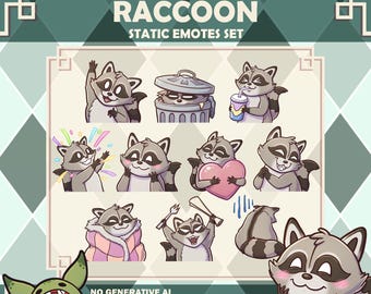 Niedlicher Waschbär Müll Panda Emotes Pack für Twitch / Discord - 10 Emote Set - süße Tiere und Haustiere