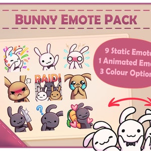 Cute Bunny Rabbit Emotes Pack for Twitch / Discord - 10 Emote Set - 1 Animated