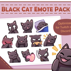 Cute Black Cat Emotes Pack for Twitch / Discord - 10 Emote Set