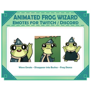 Animated Frog Wizard Meme Emotes for Twitch / Discord 3 Emote Set - Wave, Dance and Lurk in Bushes