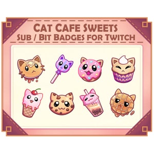 Cat Cafe Sweets Sub / Bit Badges for Twitch Dessert Icons bubble tea cupcake cookie