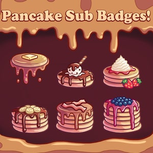 Pancake Stacks Breakfast Food Twitch Sub / Bit Badges Pack pancakes chocolate fruit syrup