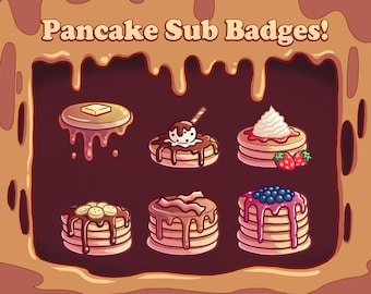 Pancake Stacks Breakfast Food Twitch Sub / Bit Badges Pack pancakes chocolate fruit syrup