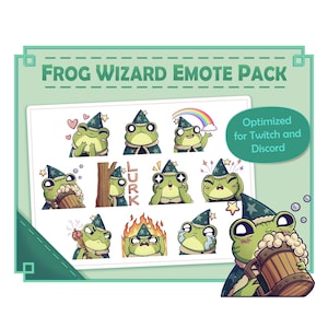Cute D&D Inspired Frog Wizard Emotes Pack for Twitch / Discord - 10 Emote Set - Dungeons and Dragons Frogbert Sorcerer Magician Magic