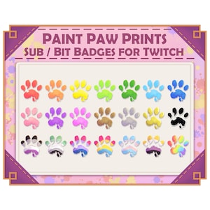 Leuke verf pootafdruk sub/bit badges voor Twitch kattenpoten geschilderd hond dier huisdier teen bonen LGBTQ trots regenboog onenigheid uniek