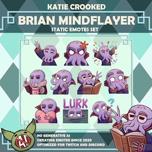 Leuk D&D Mindflayer-emotespakket voor Twitch/Discord - 10 emotesets - Dungeons and Dragons Mind Flayer Illithid Underdark Sorcerer Brain