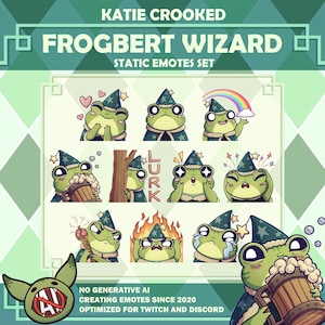 Cute D&D Inspired Frog Wizard Emotes Pack for Twitch / Discord - 10 Emote Set - Dungeons and Dragons Frogbert Sorcerer Magician Magic