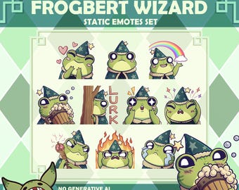 Niedliches D&D Inspiriertes Frosch Magier Emotes Pack für Twitch / Discord - 10 Emote Set - Dungeons and Dragons Frogbert Zauberer Magier Magie