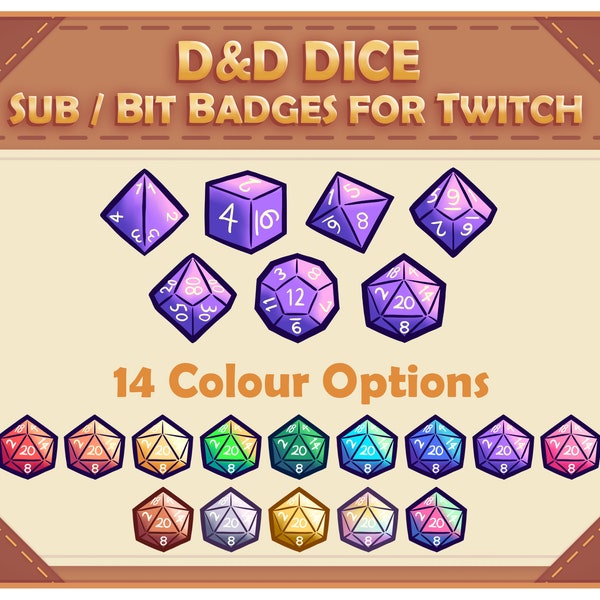 Donjons et Dragons Twitch Sub / Bit Badges - Options de couleurs multiples D&D
