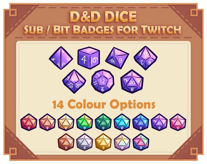 D&D Dice Set Twitch Sub Badges Dungeons and Dragons Bit Badges Fantasy