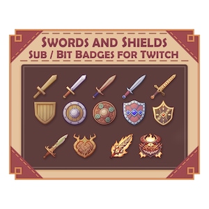 Op D&D geïnspireerde zwaarden en schilden Twitch Sub / Bit-badges - Dungeons and Dragons