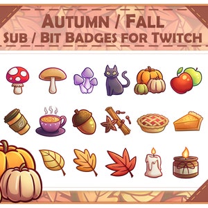Autumn Fall Vibes Seasonal Twitch Sub / Bit Badges Pilz Kerze Kürbis Blätter