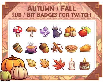 Autumn Fall Vibes Seasonal Twitch Sub / Bit Badges mushroom candle pumpkin leaves