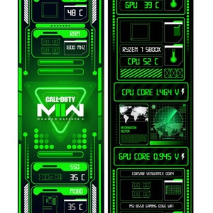 Video Game SENSOR PANEL Templates 2pc + PNG 515 x 1920 (12.6&quot; Displays) *For Uses With Aida64* Instant Download.