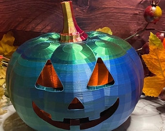 Enchanting Blue/Green Dual-Colored 3D Printed Jack-O'-Lantern: A Modern Halloween Masterpiece