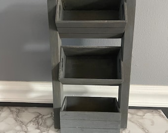 Rustic Gray Wooden Shelf with Three Compartments