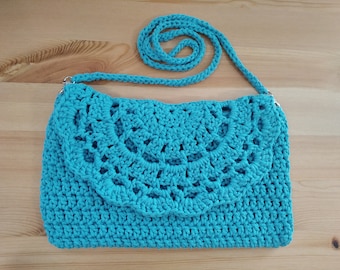 Sac à bandoulière au crochet fait à la main, turquoise