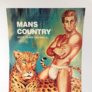 Original 1980&#39;s Man&#39;s Country Gay Bathhouse Poster from Chicago, Art by Etienne
