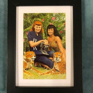 Bettie Page Pin Up Girl Matted and Framed Postcard/Print 6” x 8&quot; Photo by Bunny Yeager