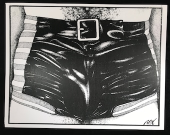 Rare REX Pointillism Art Print 8.5x11 &quot;Leather Shorts&quot; #3197
