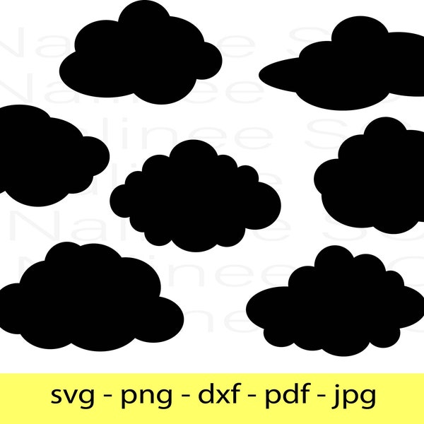 Cloud svg, png, dxf, jpg, pdf. Paquete de nubes, imágenes prediseñadas en la nube, archivo de corte en la nube. Nubes negras, descarga digital, nubes para cricut. cielo.