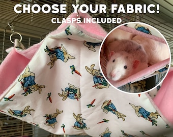 Rat Hammock with metal clasps Double Hammock for Rat, Hamster, Mice with Fleece Rodent hammock