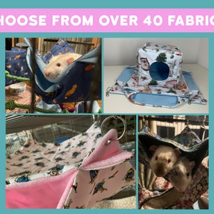 Rat Hammock Set with metal hooks included - Customisable Soft Fleece Handmade Hanging Rodent Hammocks UK