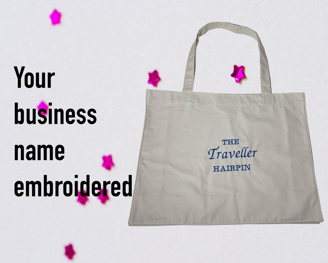 Personalised Embroidered Large Tote Bag, Business Name Strong Canvas