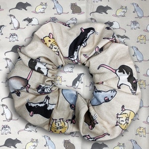 Cute Rat Scrunchie, Rat Lover Gift, Hair Scrunchie, Rat Mum Gift, Fancy Rat Cotton Scrunchie